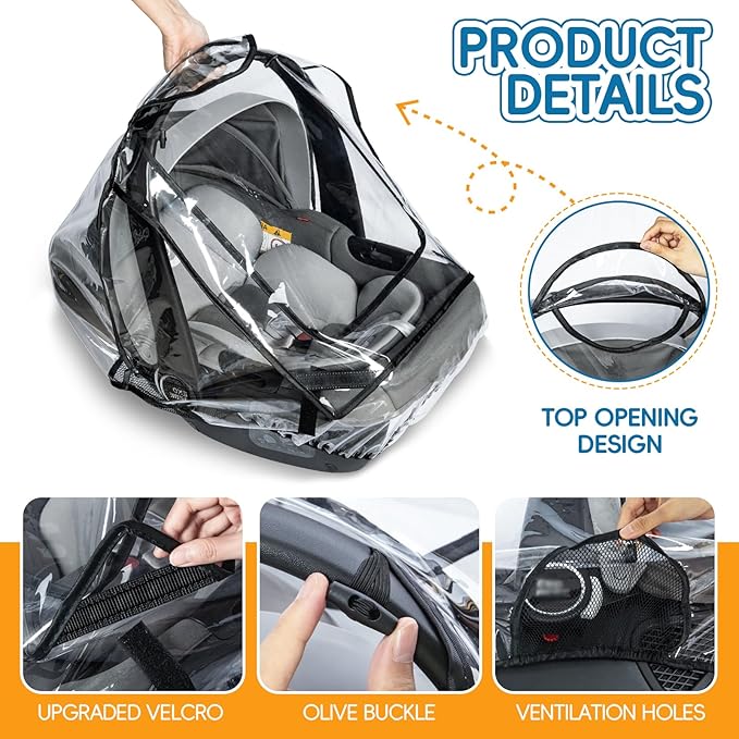 bemece Car Seat Rain Cover, Baby Car Seat Rain Cover Universal with Side Ventilation and Quick-Access Large Window, Protected from Rain, Snow, Wind and Dust, Baby Travel Accessories