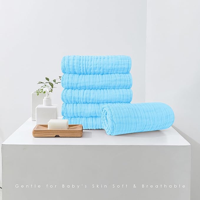 Spotted Play Muslin Burp Cloths 100% Cotton Large 20''x10'' Extra Soft and Absorbent Baby Wash Cloths Spit Up Rags - Baby Burping Cloth for Boys Girls Items(12 Pack Aquamarine)
