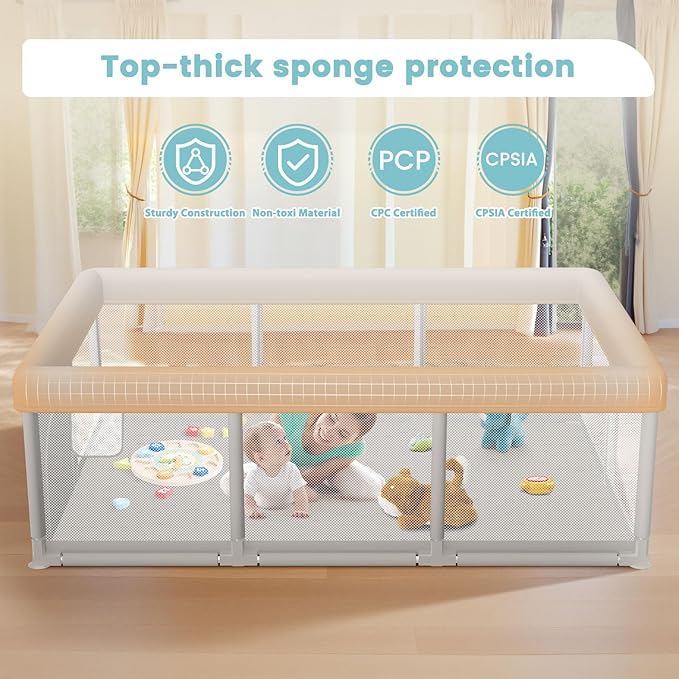 besuhot Baby Playpen Baby Playard Large playpen 74 x 50 inch, Playpen for Babies and Toddlers with Gate, Safety Activity Center for Indoor & Outdoor