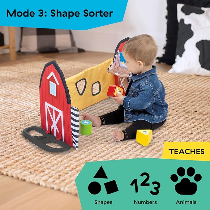 Baby Einstein Busy Barnyard Grow with Me Baby Play Gym - Extra Large Soft Play Mat with 8 Removable Toys Including 30+ Songs & Sounds to Support Motor Skills, Ages 0+ Months