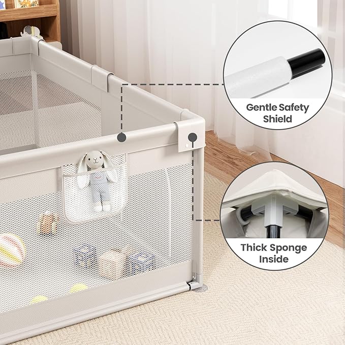 ZEEBABA Extra Large Baby Playpen - Playpen for Babies and Toddlers, Play Pen with Gate, Play Yard Baby Fence Play Area Zone Indoor, Sturdy Kids Play Pin (Gray, 69×59in)
