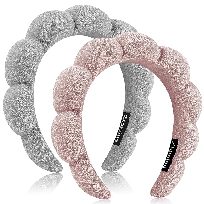 Spa Headbands for Washing Face or Facial, Set of 2 Skincare Headbands, Terry Cloth Headband Wash Combo Pack - Puffy Makeup Washing, Mask, Skin Treatment