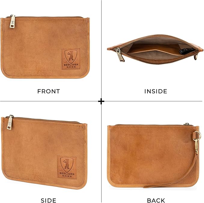 BERLINER BAGS Vintage Genuine Leather Document Organizer Theo M, Passport Holder and Travel Wallet - Brown