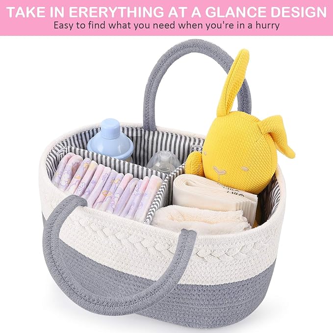 ABenkle Diaper Caddy Organizer, Boho Rustic Cotton Rope Nursery Baby Basket, Changing Table Organizer for Baby Diaper Storage and Baby Shower