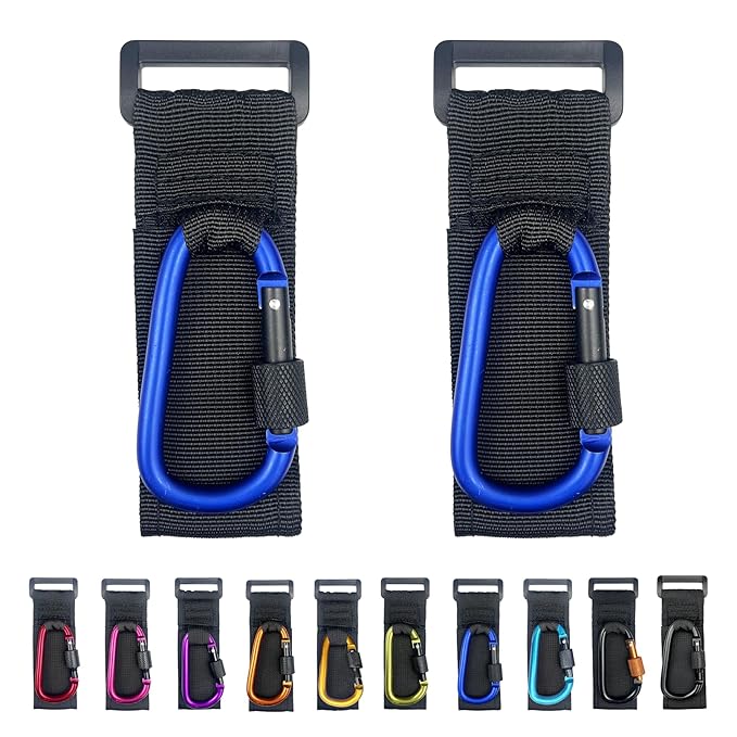[Upgrade]Baby Stroller Hook with Locking, Carry 30 lbs per Stroller Clip, Baby Stroller Accessories & Car Seat Hook for Hanging Diaper Bag, Golf, Shopping and Pet Cart (2 Pcs + Nylon + Blue)