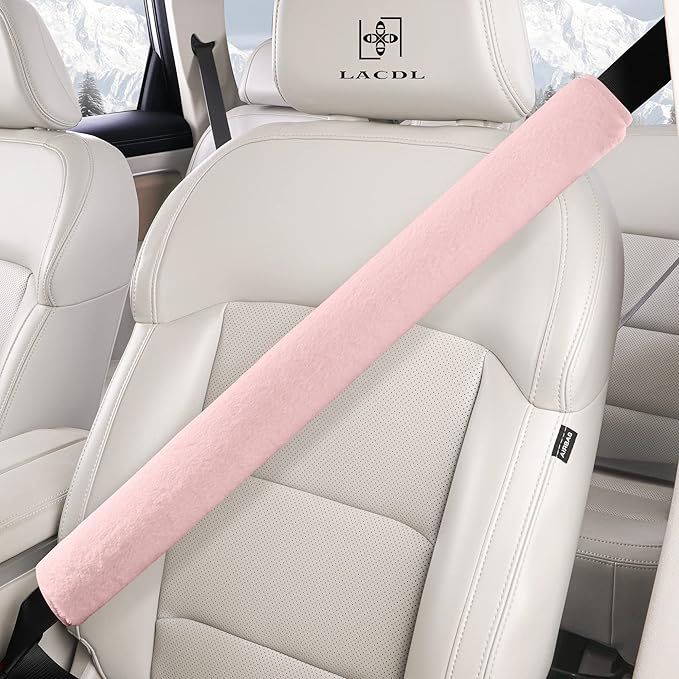 LACDL Extra Long Seatbelt Cover Super Soft Furry for Adults Kids Women & Men, Thick Plush Full Car Seat Belt Strap Cushion, Fluffy Shoulder Pad Protector, Auto Interior Accessories, 1pc, Pink, 25.5in