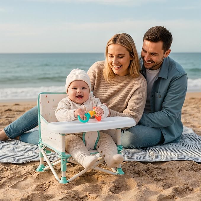 Tiny Marvels Portable 3-in-1 Baby Chair, Cozy Booster Seat, Baby Seat with Tray, Compact Foldable, Toddler Chair with Child Safety Belt Carry Bag, Perfect for Travel (Cream Confetti)