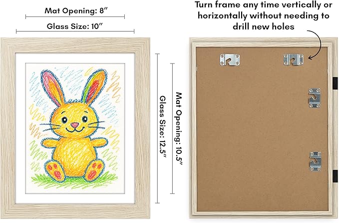 Americanflat Kids Artwork Frame Changeable (Light Wood) - Magnetic Door Holds 100 Art Pieces - 8.5x11 Letter Size Display with Mat or 10x12.5 Without Mat - My Mini Masterpiece