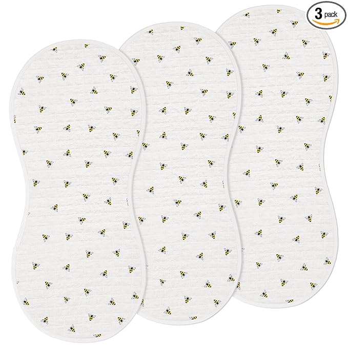 Hahafelt 3 Pcs Changing Pad Liners Fits in Peanut Shaped Changing Pad Waterproof Diaper Mats Organic Cotton Mats are Warm on Baby's Back, Washable Reusable (Bee,Cream Color)