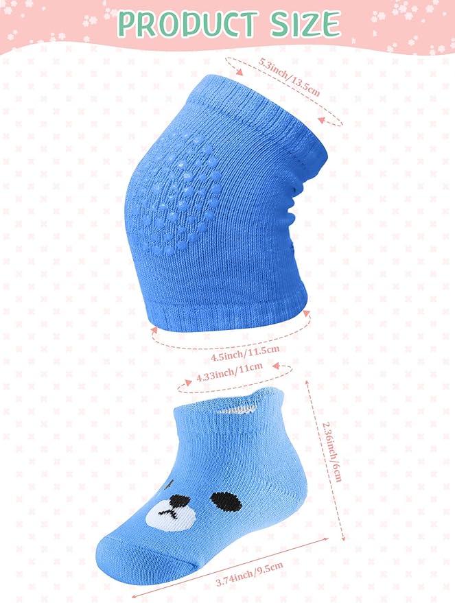 10 Pairs Baby Crawling Anti Slip Knee Pads and Anti Slip Baby Socks Set Unisex Toddler Knee Protectors Non Slip Ankle Socks