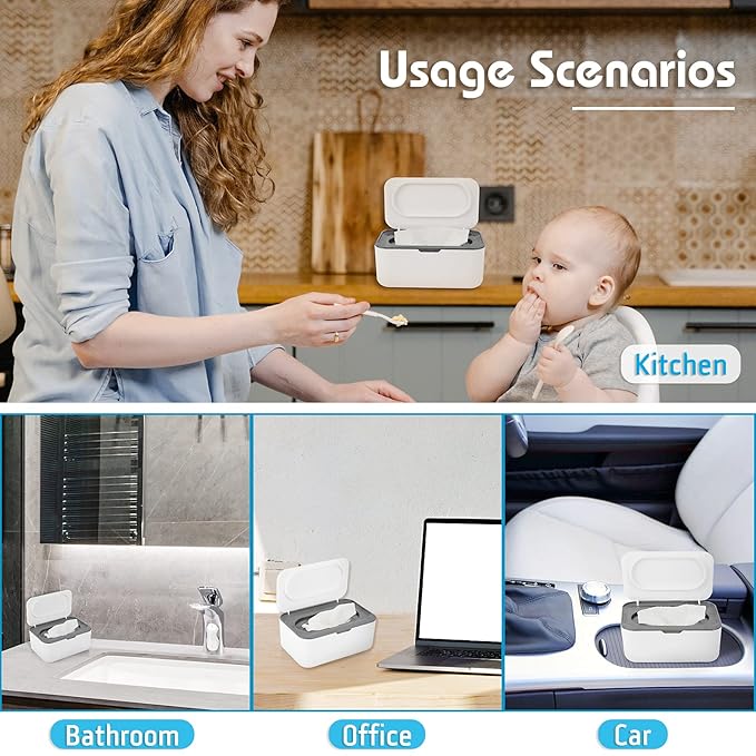 Flenpptly 2 Pack Baby Wipes Dispenser, Wipes Case Baby Wipe Holder Keeps Wipes Fresh, Non-Slip, Easy Open & Close (Grey and Blue)