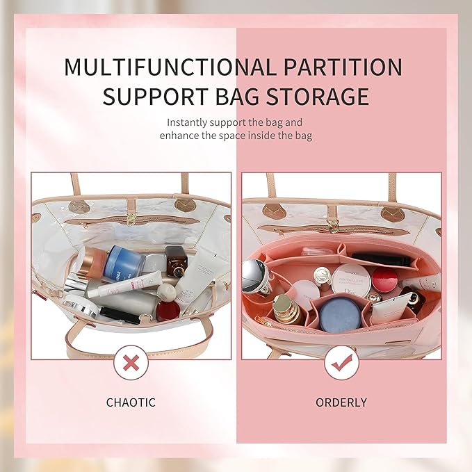 Purse Organizer Insert Compatible with Lv Neverfull MM Insert Organizer Pink and More, Bag Organizer Liner Shaper for Tote Handbags, Pink/L
