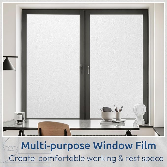 rabbitgoo Window Privacy Film, Non-Adhesive Frosted Glass Window Film for Bathroom, Static Cling Heat Blocking Stickers for Home Indoor Opaque Frosting Coverings House Tint, Matte White 11.8"x 78.7"