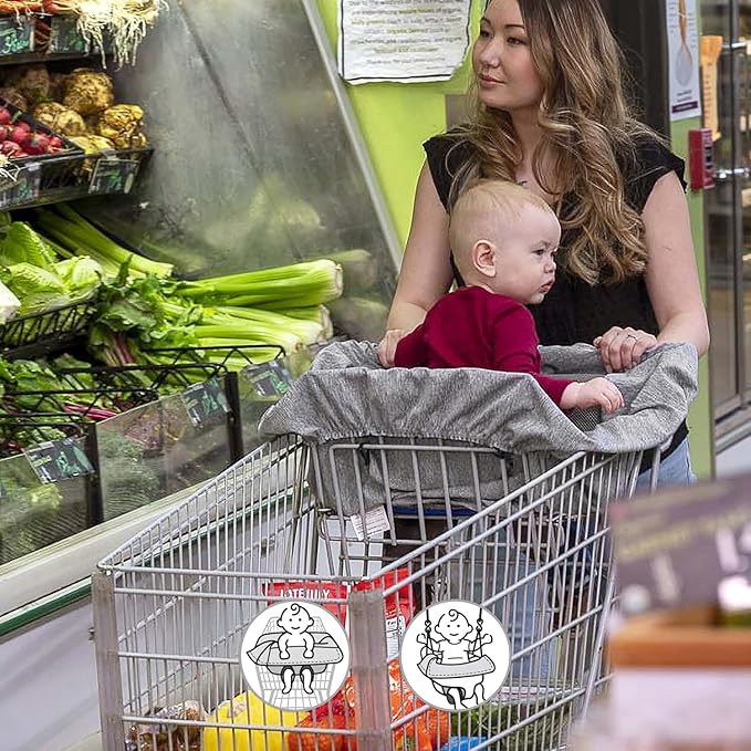 Boppy Compact Shopping Cart Cover, Antibacterial Treated, Gray Heathered with Storage Pouch, Easy-on Stretch Fabric for Single and Wide Shopping Carts and Playground Swings, 6-48 Months