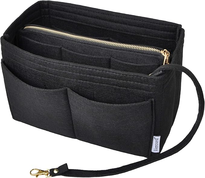 Vercord Felt Organizer Insert For Purse Handbag Tote Bag In Bag Inside Shaper Divider Neo Black Small