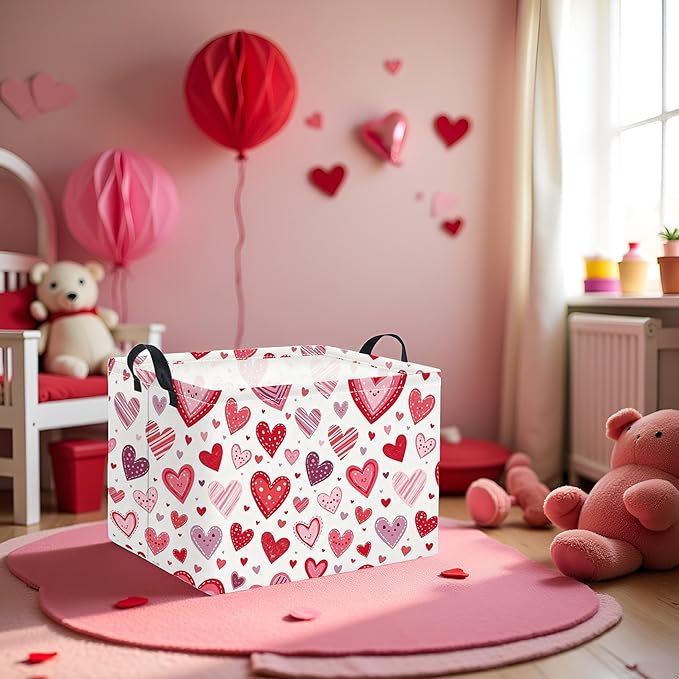 TIBAOLOVER Rectangular Valentines Basket for Women Girls Storage Bin Organizer Box Shelf Room Decor(Smile Heart)