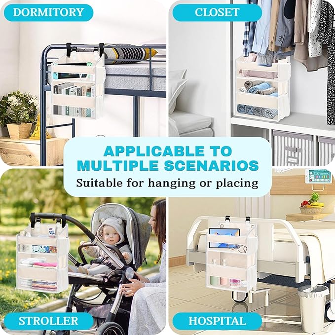 Ofiray-home Hanging Diaper Organizer for Changing Table,Cribs,Car,Playard or Wall & Nursery Organization - Spacious & Durable 2-Tier Diaper Organizer- Hold 90+ Diapers, Won't Deform, Beige