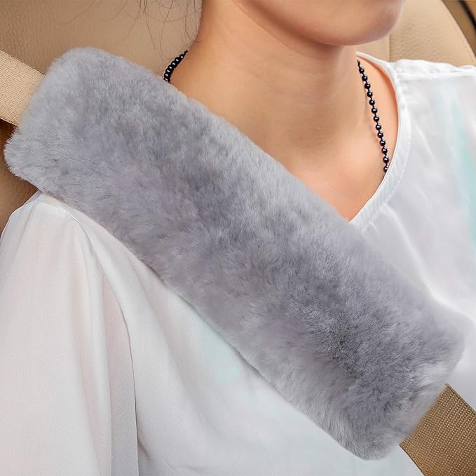 Soft Genuine Sheepskin Wool Auto Seat Belt Cover Seatbelt Shoulder Pad for a More Comfortable Driving, Compatible with All Cars(Gray)…