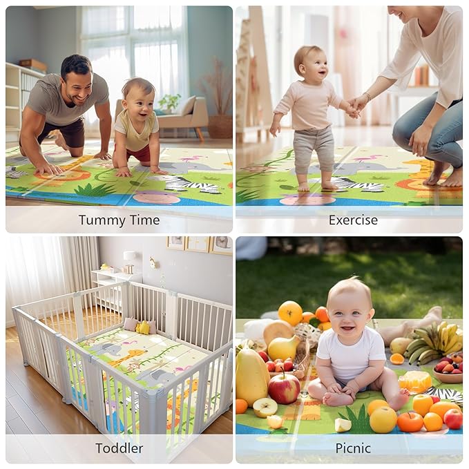 UANLAUO Baby Play Mat 59" x 59" Playmat for Infants - XPE Foam Floor Mats Foldable Design for Toddlers, Waterproof Infant Crawling Mats for Indoor/Outdoor, Thick Kids Mat for Babies 6-12 Months