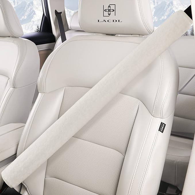 LACDL Extra Long Seatbelt Covers Super Soft Furry for Adults Kids Women & Men, Thick Plush Full Car Seat Belt Cushion, Fluffy Shoulder Pad Protector, Auto Interior Accessories, 1pc, Off White, 29.5in