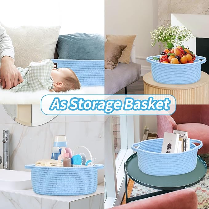 ABenkle Small Basket with Gift Bags and Ribbons, Empty Gift Baskets for Mother's Day, Decorative Boho Rope Woven Nursery Storage Organizer Toy Baskets with Handle for Baby Showers, 12"X 8" X 5"