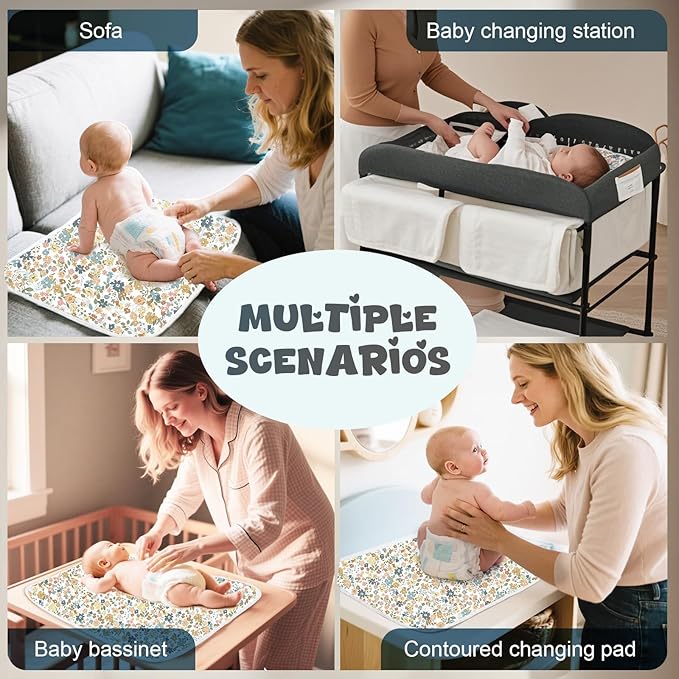 Coinarin Baby Diaper Changing Pad – 31.5" x 21.5" Extra Large Waterproof Absorbent Portable Changing Mat, Reusable Changing Pad Liner for Travel or at Home Use(Floral1)