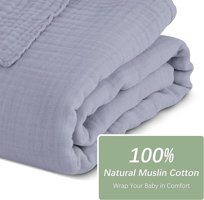 SWEET DOLPHIN Muslin Baby Bath Towels Blanket - 2 Pack 100% Cotton Towel for Babies, Infants, Toddlers - 40x40Inch - Highly Absorbent, Grey