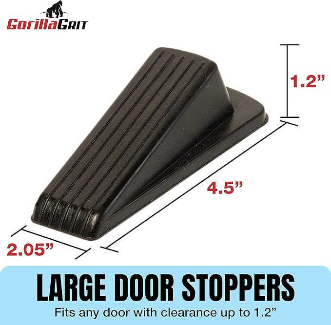 Rubber Door Stoppers - Door Stop Wedge, Large Heavy Duty Flexible Door Holder - Black 4 Pack - Non Marking Anti Slip Jammer