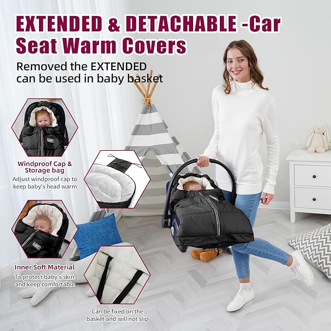 LAT Baby Warm Bunting Bag Universal,Extended and Removable,Stroller Sleeping Bag Cold Weather,Waterproof Toddler Footmuff