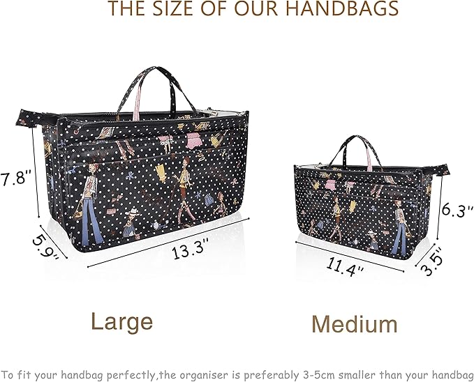 Vercord Patterned Purse Handbag Tote Pocketbook Bag Organizer Insert with Zipper Handle for Women Medium Beauty