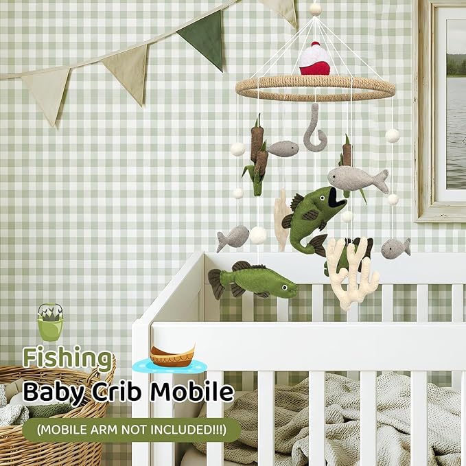 Baby Mobile for Crib Fishing Crib Mobile for Boys Handmade Vintage Hunting Nursery Decor for Infant Bedroom Hanging Rustic Lake House Decor Gone Fishing Party Decorations Baby Shower Gift