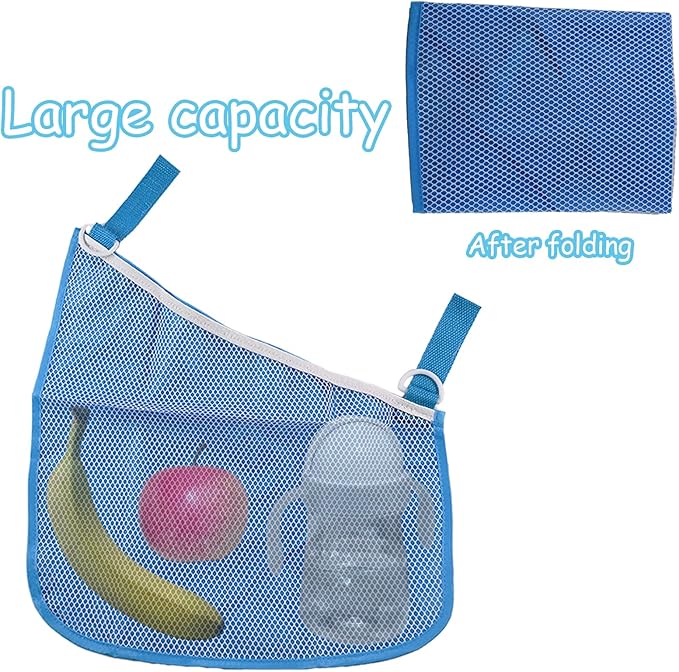 2 Pack Universal Side Sling Stroller Organizer with Mesh Cargo Net,Adjustable and Non-Slip Stroller Storage Bags, Portable Side Sling Stroller Cargo Net for Baby Accessories(Blue)
