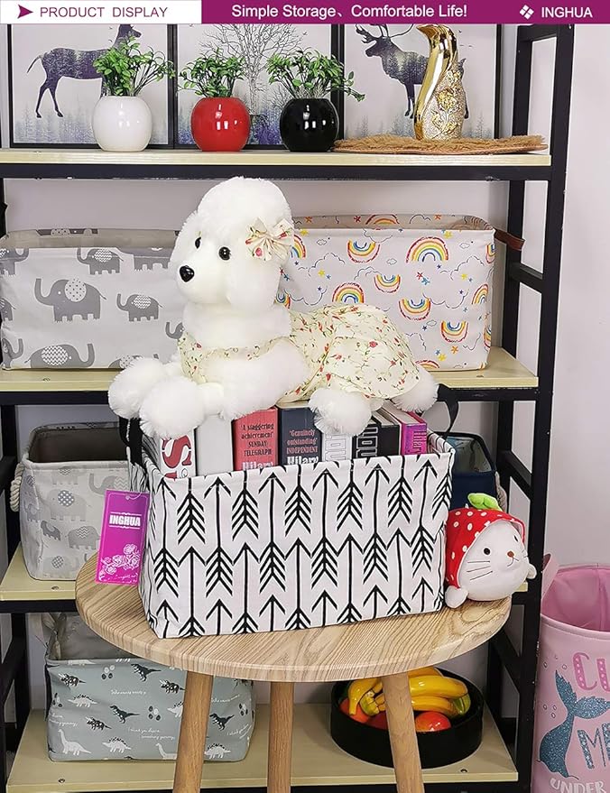 INGHUA Rectangular Storage Basket Fabric Organizer Bin for Toys,Books,Clothes,Gifts,Pets-Perfect for Home,Office,Nursery,Dorm,Shelf(Rec Black Arrows)