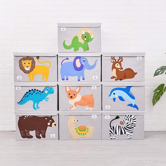 CLCROBD Foldable Large Kids Toy Chest with Flip-Top Lid, Collapsible Fabric Animal Toy Storage Organizer/Bin/Box/Basket/Trunk for Toddler, Children and Baby Nursery (Triceratops)