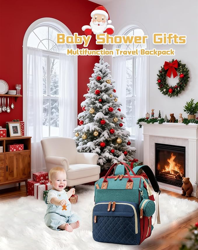 Lamroro Diaper Bag with Changing Station, Waterproof 3 in 1 Diaper Backpack with Foldable Changing Pad, Baby Registry Search &Baby Shower Gifts - Newborn Essentials, Red-Green-Blue