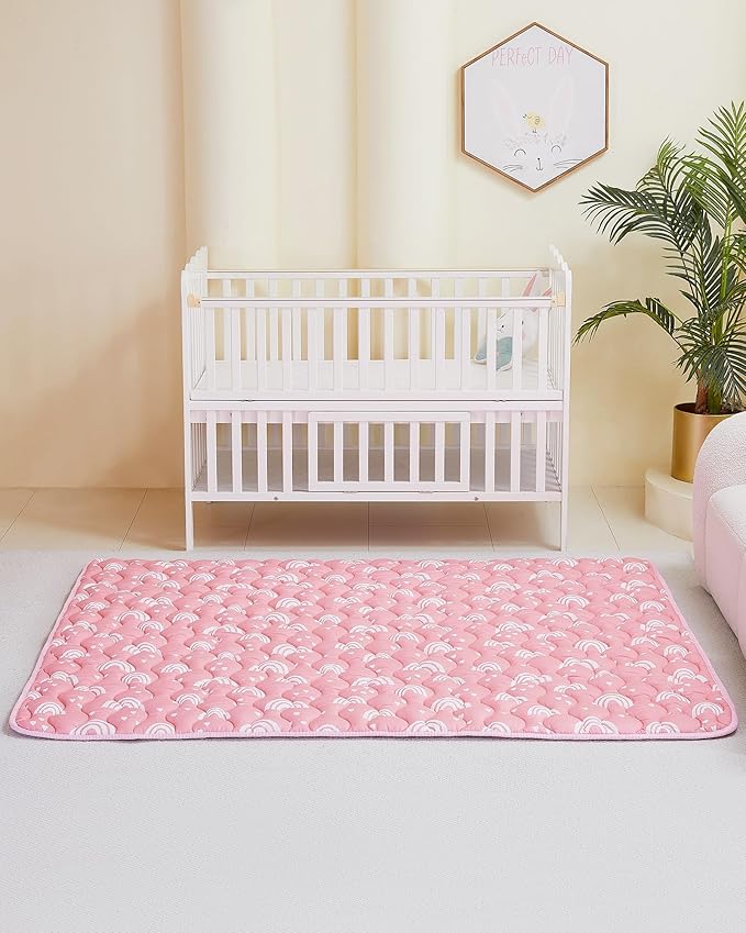 Viviland Baby Mats for Floor, 71x59 Inch Playpen Mat, Thicker & Large Soft Cushioning Padding Playmat for Baby and Toddlers Infants, Non-Slip & Machine Washable, Pink Rainbow