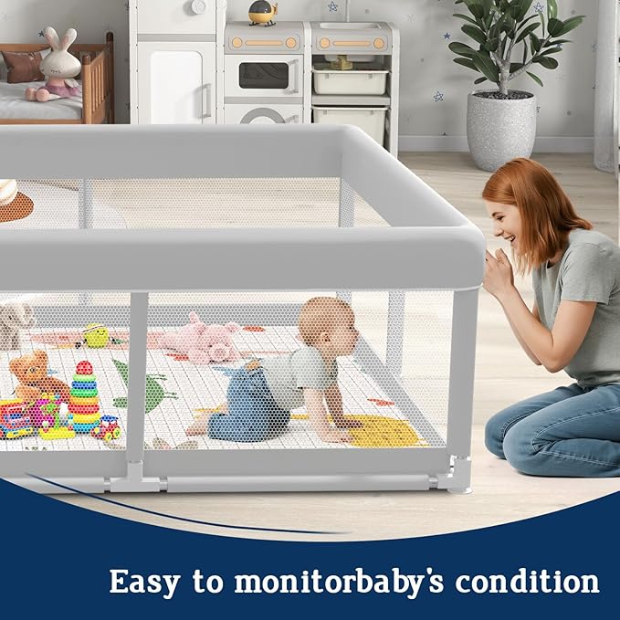 74x50 Inch Baby Playpen with Mat, Playpen with Cute Mat for Babies and Toddlers Play Pen Playards Safety Gate Fence Active Center Indoor
