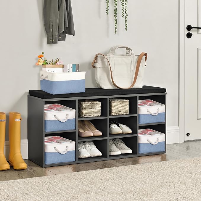 LordCom Storage Bins with Sturdy Cotton Handles(1 Pack), Fabric Storage Baskets for Organizing use for Office & Home, Book, Clothes, Toys, Closet Boxes (Small, Blue-White, 12.2x8.3x6.3 inches)