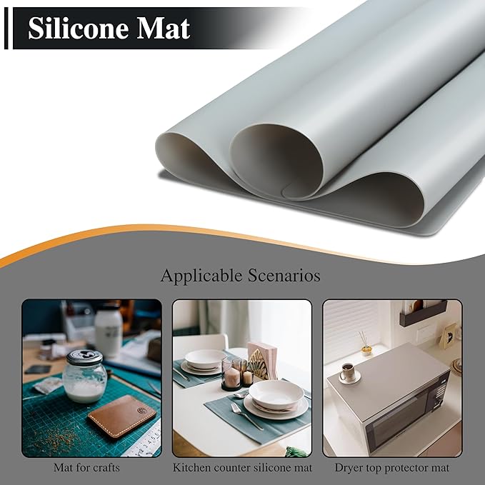 3Pcs 15.7"x 11.8"x 0.03" Light Grey Silicone Placemats, Table Mat, Silicone Mats for Craft, Kitchen Counter, Jewelry, Paiting