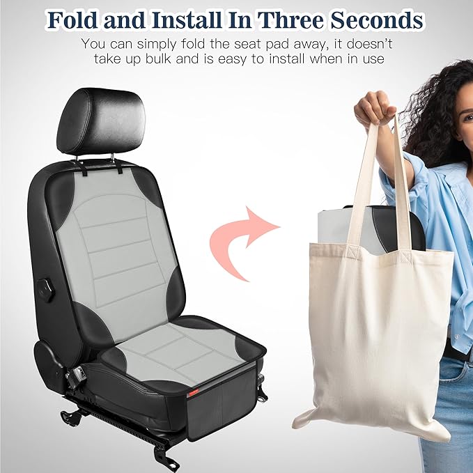 Sinvitron Car Seat Protector for Child Car Seat, Waterproof Car Seat Cover for Leather and Fabric Seats, 2 Mesh Pockets, Non-Slip Bottom, Thick Padding Cushion(1 Pack, Grey)