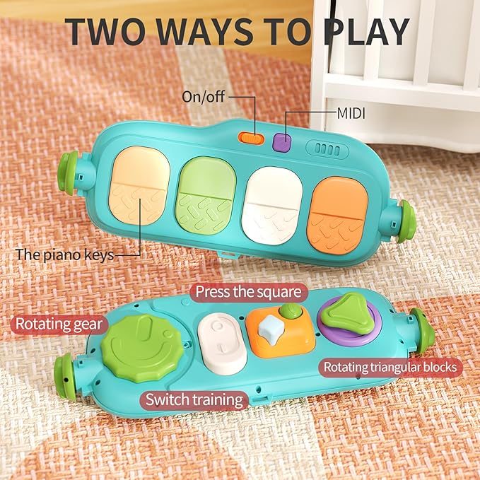 Jovow 2 in 1 Baby Gym with Walker,Baby Play Mat with 5 Infant Learning Sensory,Double-Sided Multifunctional Removable Play Piano Panel,Sit-to-Stand Learning Walker for 0-24 Months Boy Girl [Orange]