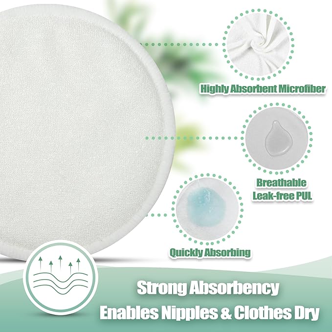 wegreeco Nursing Breast Pads (14 Pack) + Laundry Bag & Travel Storage Bag, 4.7 inch Option - Washable & Reusable Breastfeeding Nursing Pads (Sunset, Plain Shape)