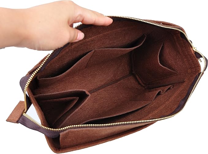 Vercord Felt Zipper Handbag Tote Purse Duffel Backpack Organizer Insert Coffee Medium