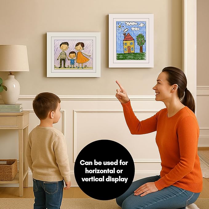Americanflat Kids Artwork Frame Changeable (White) - Magnetic Door Holds 100 Art Pieces - 8.5x11 Letter Size Display with Mat or 10x12.5 Without Mat - My Mini Masterpiece