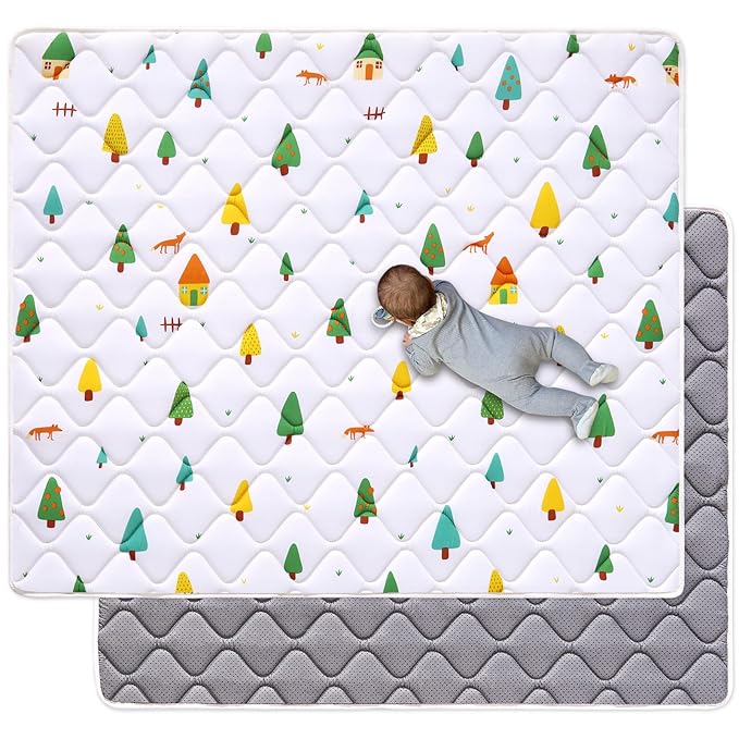 Odorless Premium Foam Baby Play Mat 4ft x 6ft, Soft Microfiber Fabric Crawling Mat for Floor- Comfortable and Hypoallergenic, Non-Slip Cushioned Floor Playpen mat for Infants,Babies,Toddlers