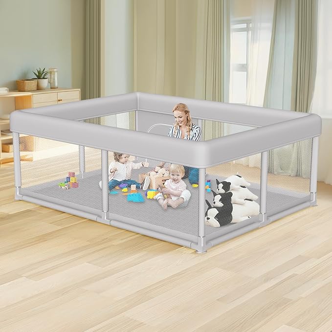 Large Baby Playpen 65x50 Inch, PlayPen for Babies and Toddlers, Sturdy Safety Play Yard for Indoor & Outdoor with Zipper Gate