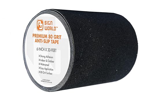Best Anti-Slip Grip Tape, 6" x 30 FT, Black Color, 80 Grit, Industrial Grade, Indoor, Outdoor (6-Inch x 30 Feet Roll)