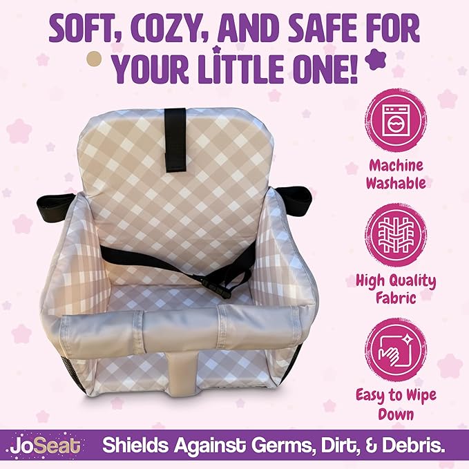Shopping Cart Seat Cover for Baby, High Chair & Grocery Seat Protector, Padded Chair Covers for Restaurant Seats, Unisex Machine Washable Grocery Cart Liner & Swing Insert – Beige Checkered
