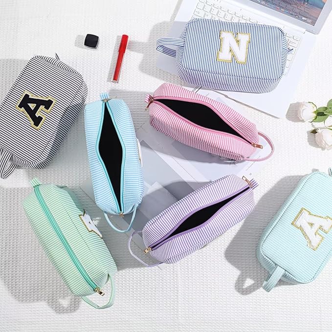 YOOLIFE Initial Makeup Bag for Women - Monogram Cute Makeup Bag Cosmetic Case Toiletry Pouch for Women Her Best Friend Sister Teacher, Personalized Birthday Gifts for Women, Purple H