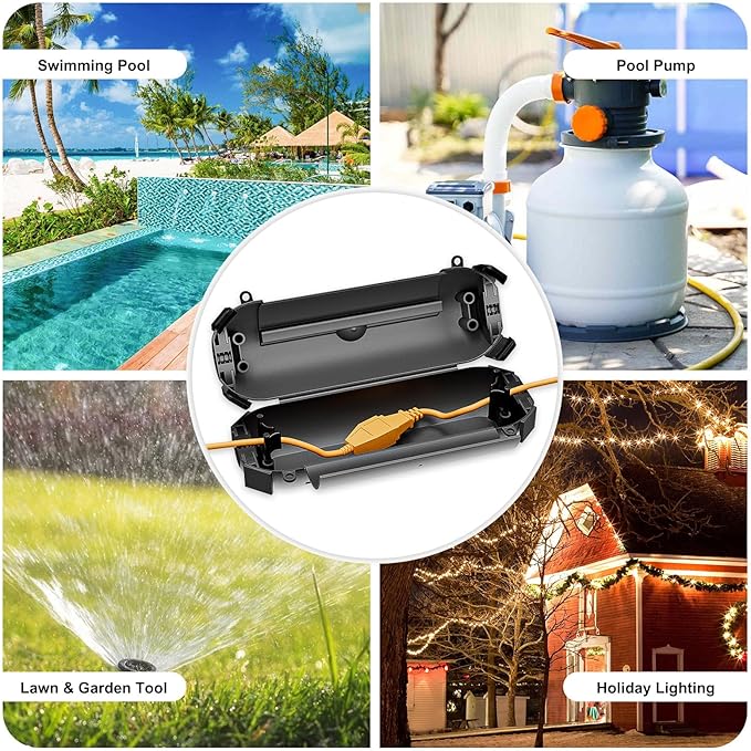 iwillink 4 Pack Outdoor Extension Cord Cover Waterproof - Weatherproof Electrical Connection Box for Outdoor Outlet, Plug, Socket, Christmas Holiday Decoration, Power Tool, Black